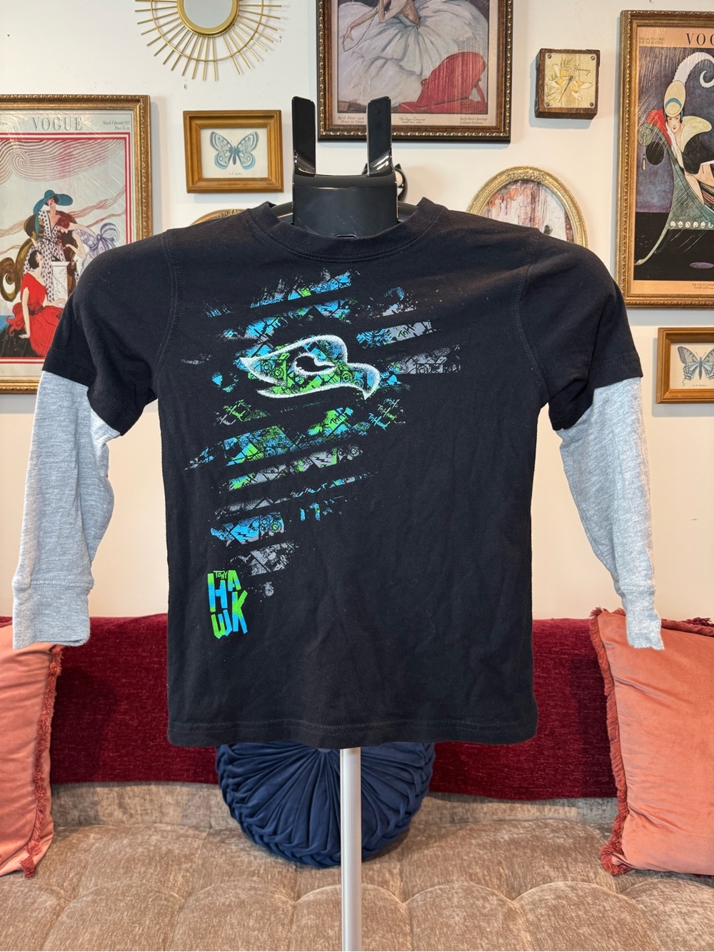 Kids Tony Hawk Y2K Black Layered-Look Long Sleeve Graphic Tee